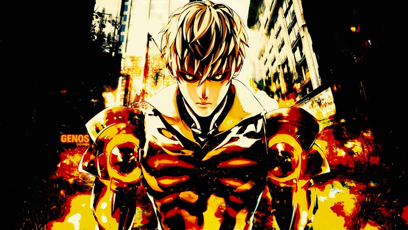 Аниме, парень, огонь, парень, огонь, парень, огонь, парень (генос, genos, one punch man, аниме, anime)