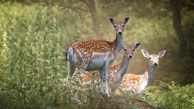 Faunos moteados en un entorno de selva exuberante