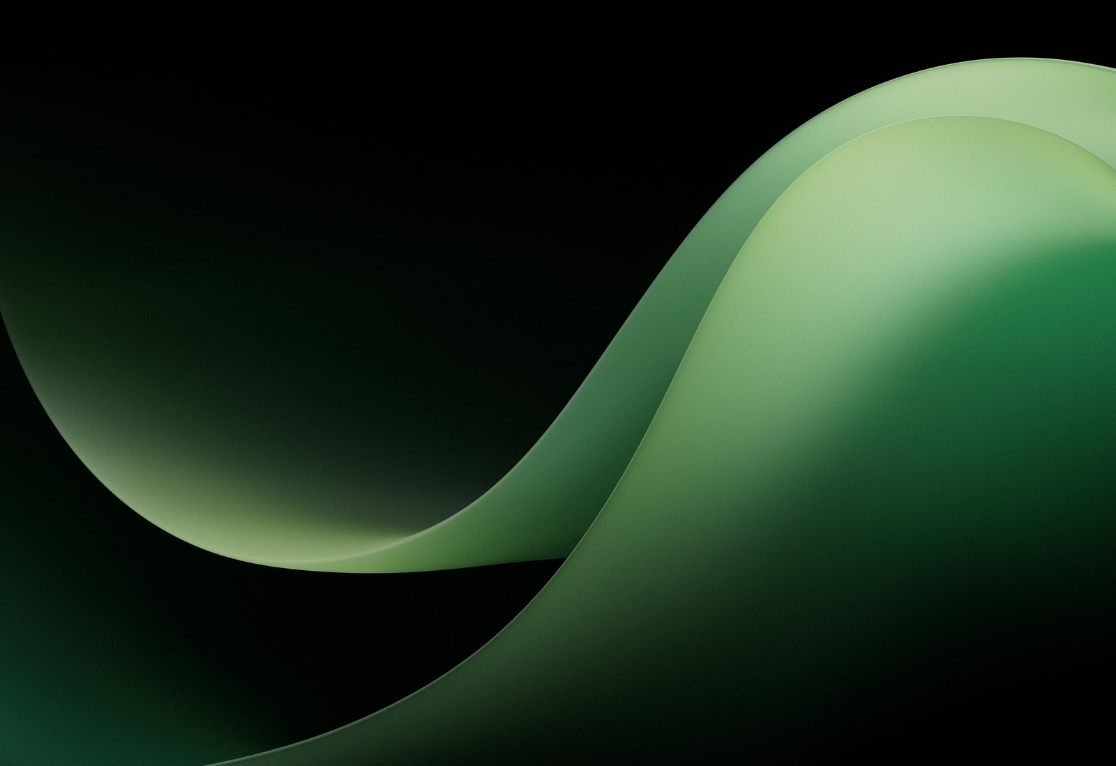 A close up of a green and black background with a curved design (microsoft surface duo 2, green background, gradient background, dark theme, sage green)