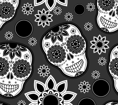 abstract, black white, flowers, skulls, vector