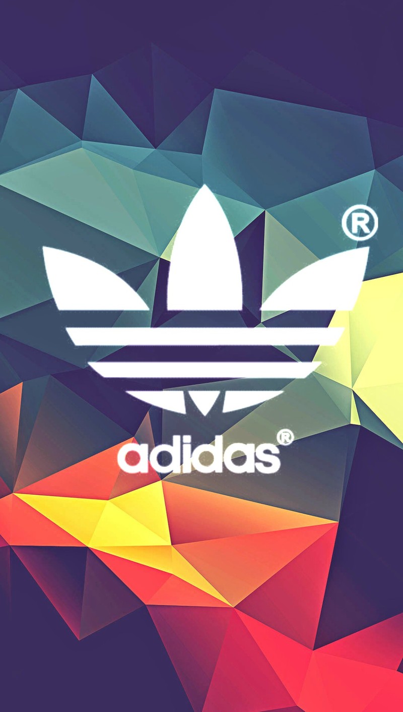 Крупный план цветных обоев с белым логотипом adidas (бренд, логотип)