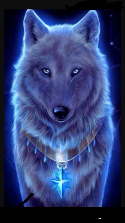 Loup Bleu Majestueux avec Pendentif Céleste