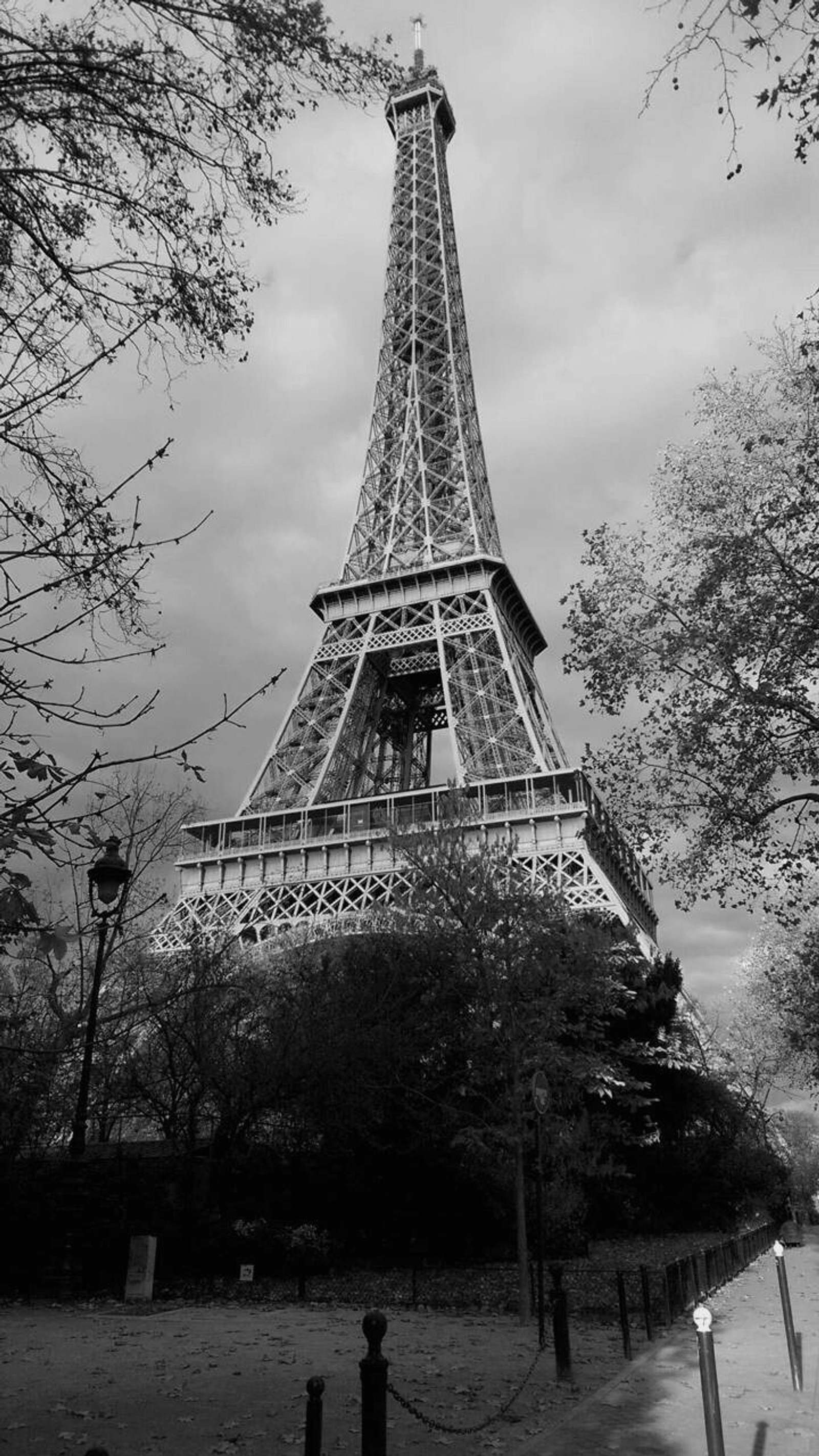 Vue aérienne de la tour eiffel en noir et blanc (paris, printemps, marin, tournée, tour)