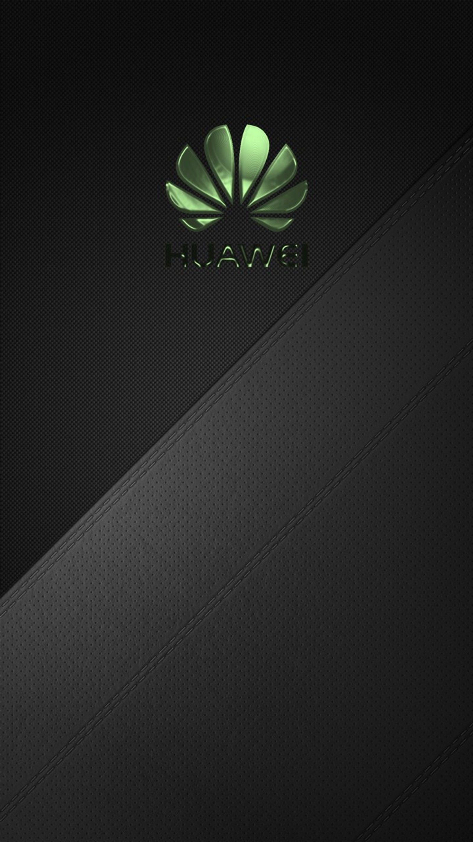 A close up of a black and green logo on a black background (green, huawei)