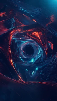 Dynamic Vortex of Electric Blue and Red Fractal Art