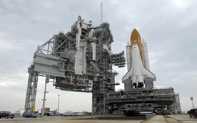 NASA Space Shuttle Prepared for Launch at Launch Pad