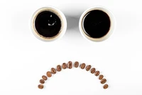 sad day, black coffee, coffee cups, coffee beans, white background wallpaper