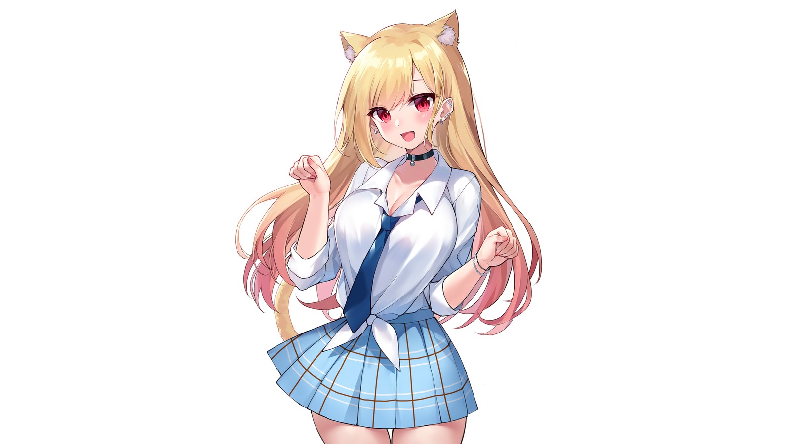 Anime, une fille aux longs cheveux blonds et à la jupe bleue pose (ma poupée habillée, anime, その着せ替え人形は恋をする, sono kisekae ningyou wa koi wo suru, art)