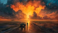 Explosive Evening Horizon: A Journey Through Fiery Clouds and Reflections