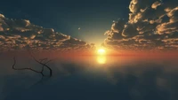 sunrise, horizon, sky, clouds, scenery wallpaper