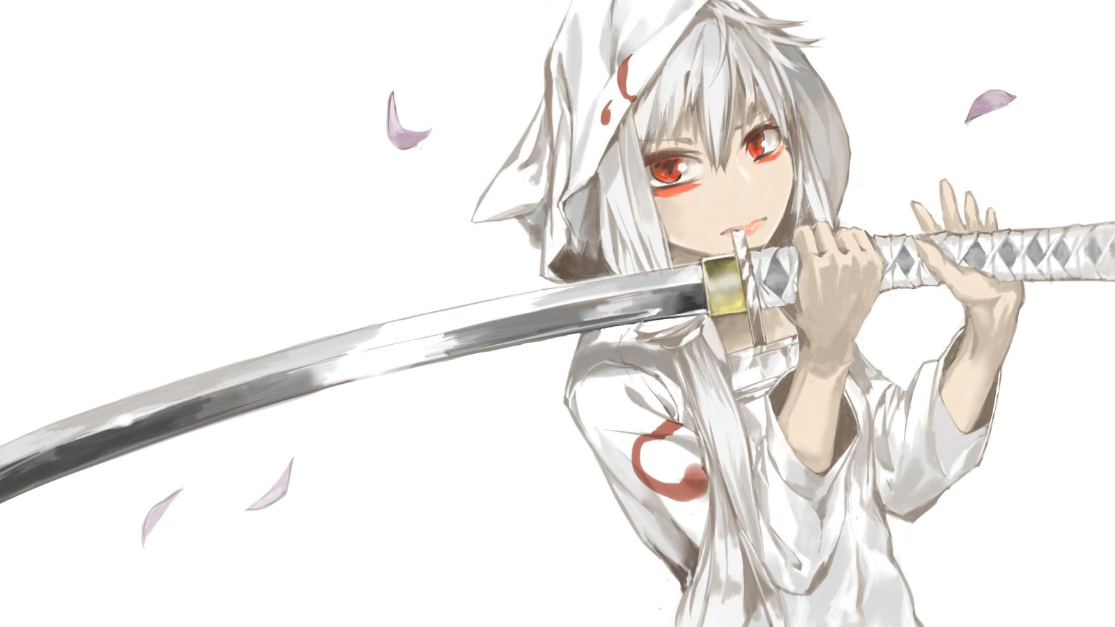 Anime girl with a sword in her hand and a white shirt (vocaloid, hatsune miku, anime, sword, fictional character)