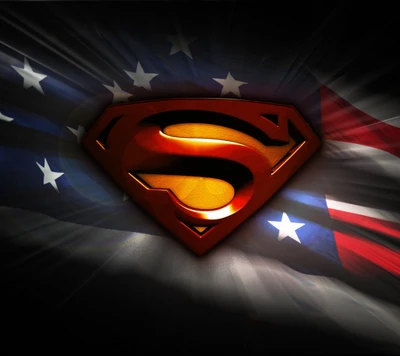 Superman Emblem Against a Background of the American Flag