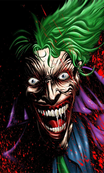 Joker maníaco com cabelo verde vívido e rosto sorridente