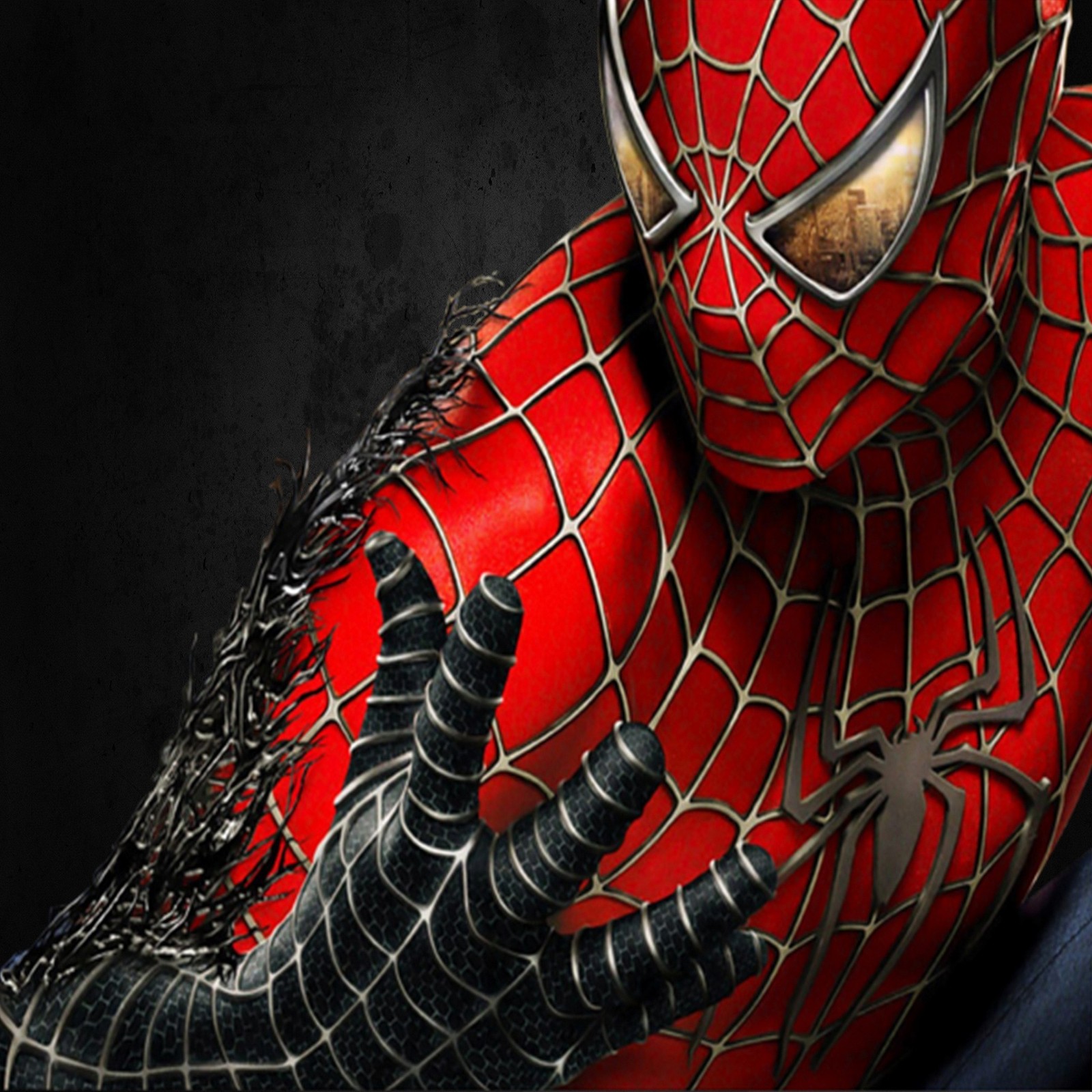 Spider - man in a red suit with a black background (black, spiderman)