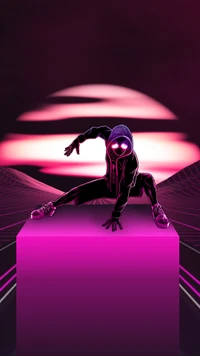 Spiderman retro neón: Miles Morales en una pose dinámica