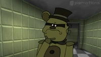 Golden Freddy contemplando nos Salões Assombrados de FNAF 3