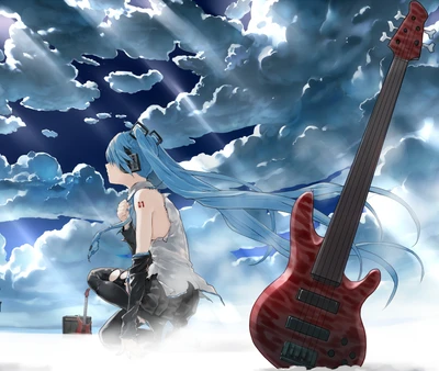 anime, fille, guitare, hatsune miku, musique