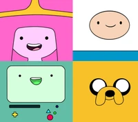 Adventurous Friends: Finn, Jake, and Princess Bubblegum in a Colorful Cartoon World