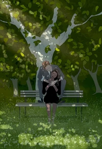 Springtime Couple on a Garden Bench