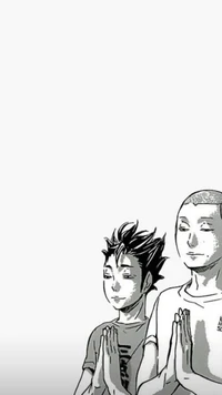 Nishinoya y Tanaka en un momento de camaradería y enfoque.