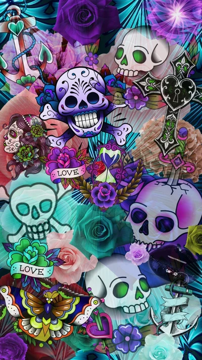 sugar, skull, colorful, neon, love