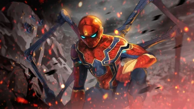 Spider-Man in a Dynamic Space Battle: A Digital Art Illustration