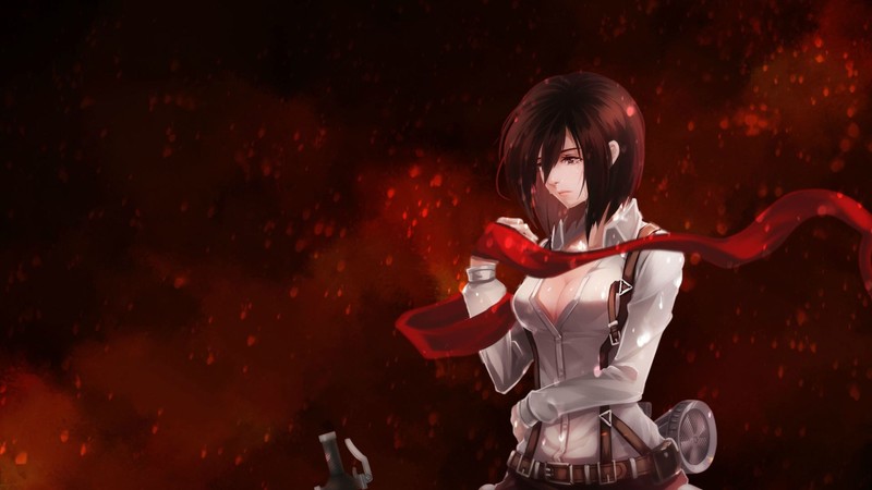 Крупный план женщины с мечом в темной комнате (mikasa ackerman, леви, levi, армин арлерт, armin arlert)