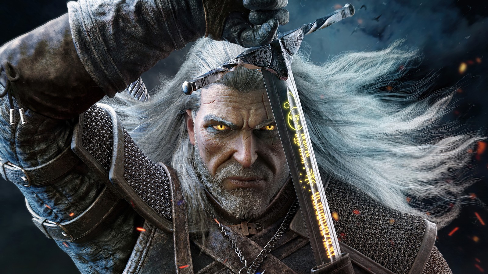 Ведьма держит меч в руке (геральт из ривии, geralt of rivia, геральт, geralt, меч)