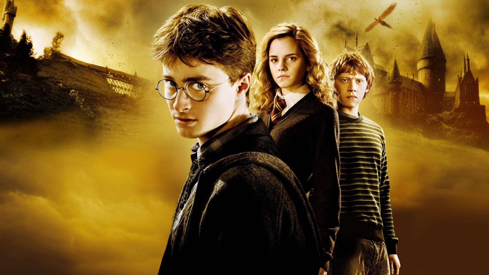 Baixar papel de parede harry potter and the half blood prince, daniel radcliffe como harry potter, emma watson como hermione granger, ron weasley, filmes