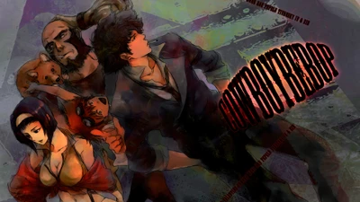 Personajes dinámicos de Cowboy Bebop en una obra de arte de anime estilizada