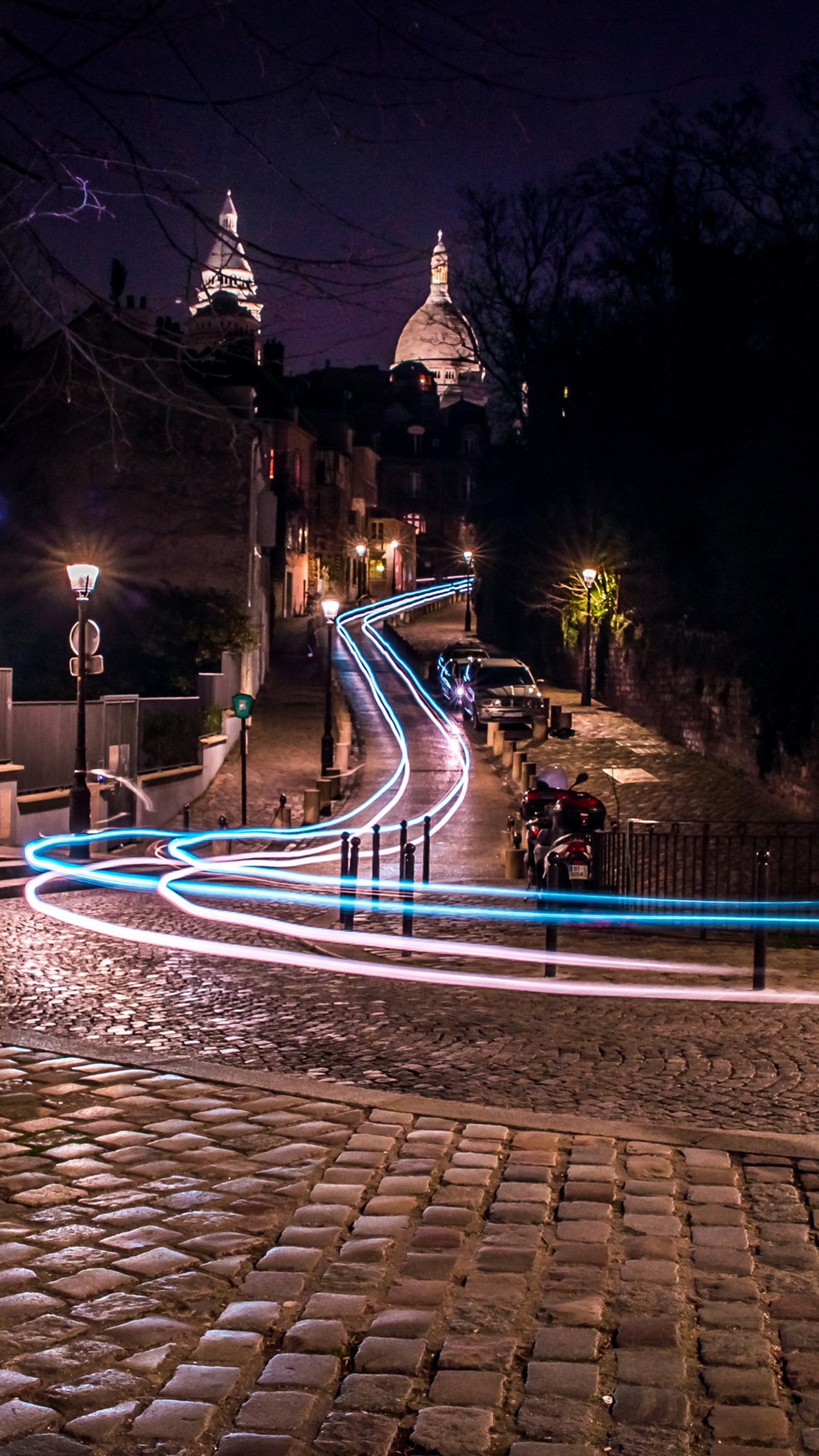 Lade nacht, straßenlaterne, pflanze, gebäude, baum Hintergrund herunter