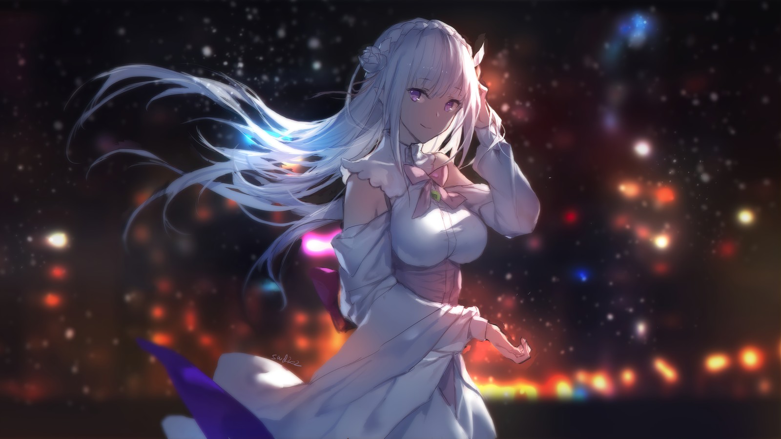 Anime, chica anime, cabello blanco, vestido, cabello largo, vestido, vestido, vestido (emilia, re zero, anime, rezero comenzando la vida en otro mundo, re zero starting life in another world)