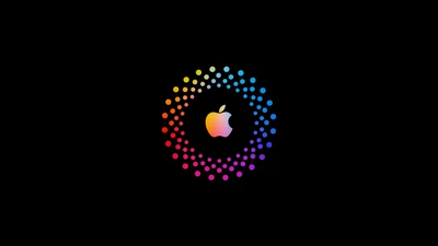 Цветной логотип Apple с градиентными точками на черном фоне