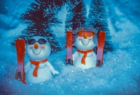 Playful Snowmen Enjoying Winter Recreation