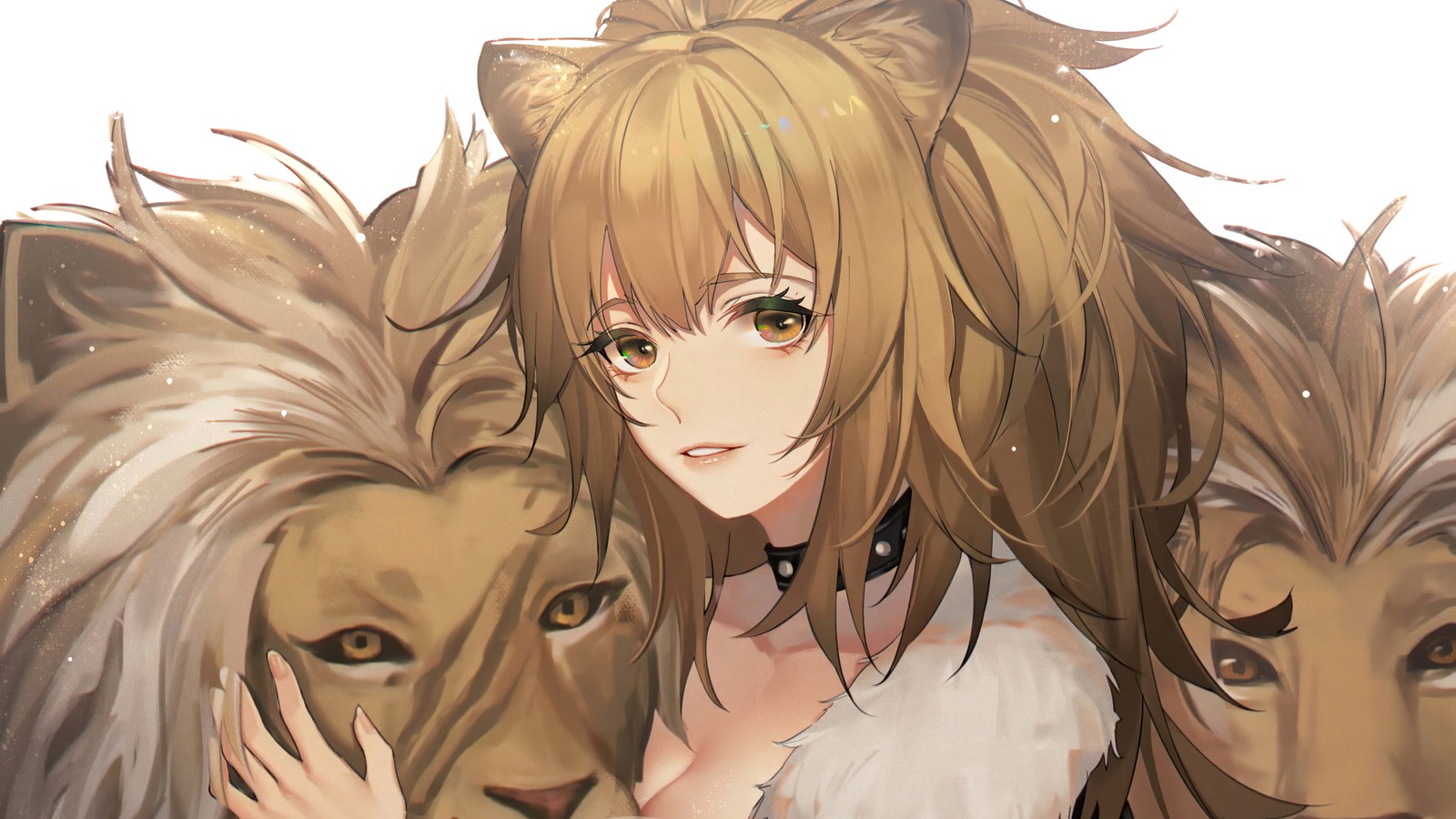 Fille anime avec de longs cheveux et un visage de lion (le lion, siège, arknights, filles danime, jeu vidéo)