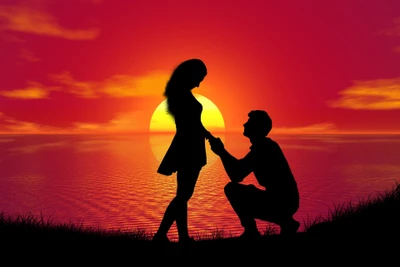 Romantic Sunset Proposal: A Silhouette of Love