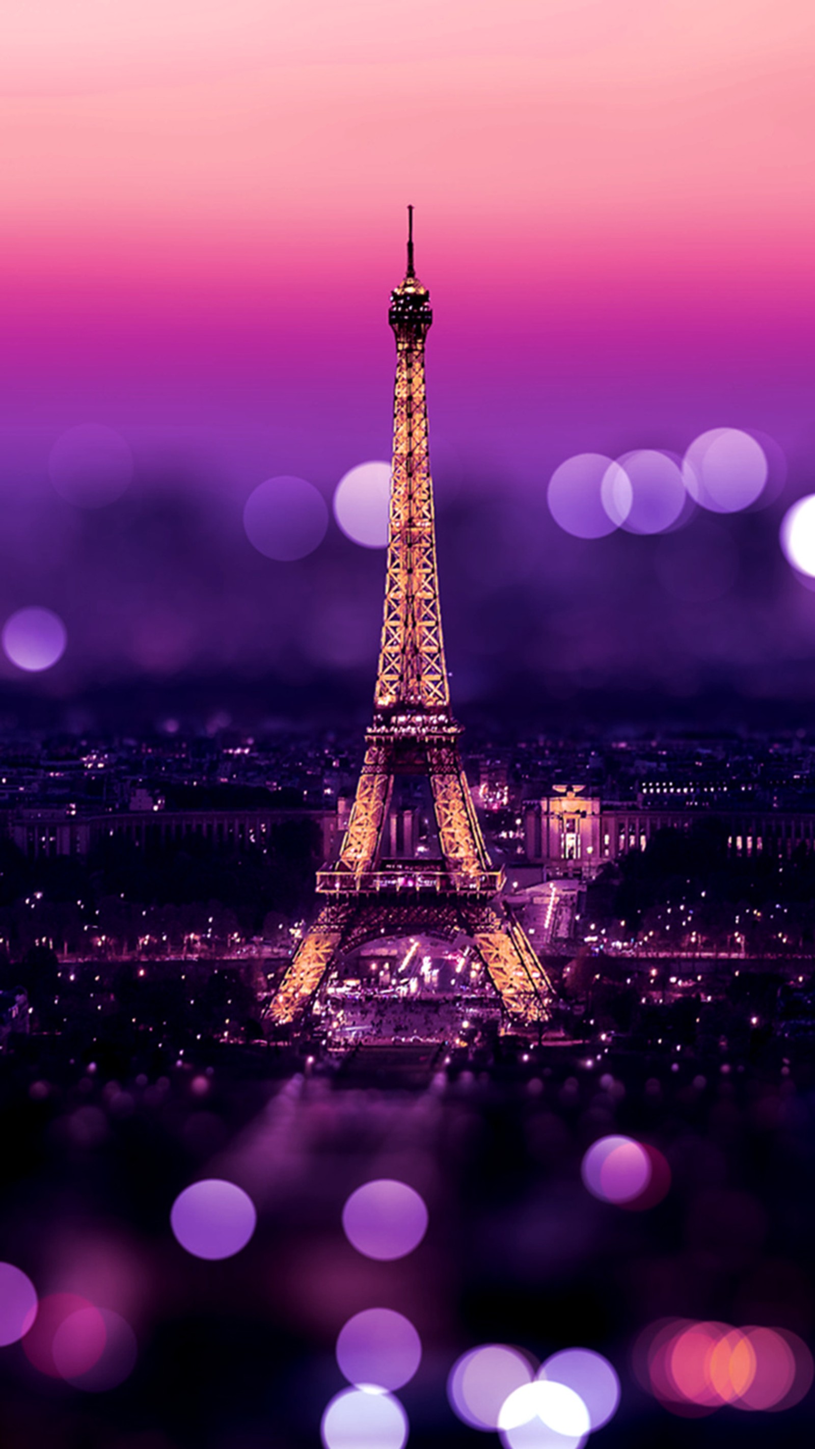 Araffe view of the eiffel tower at night with bokeh lights (bokeh, eiffel tower, paris, purple, sparkling)