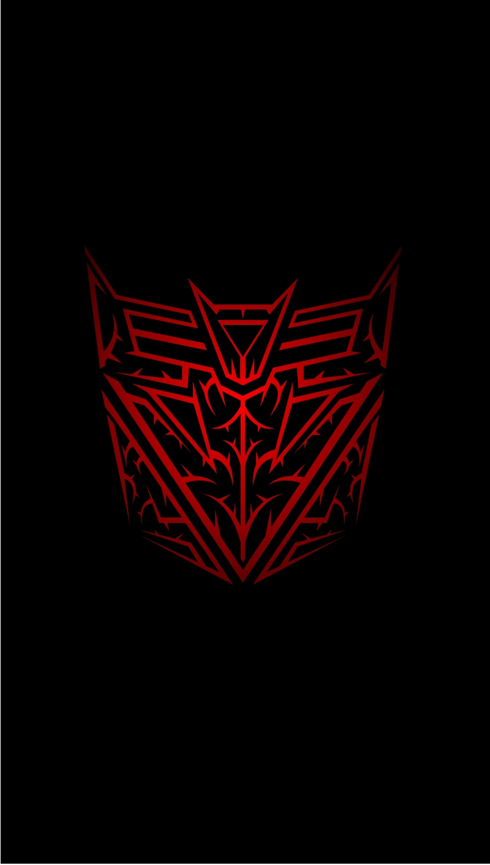 Un primer plano de un logotipo rojo y negro sobre un fondo negro (arte, decepticons, rojo, transformers, tribal)