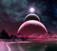 galaxy, moon, pink, planet, sky wallpaper