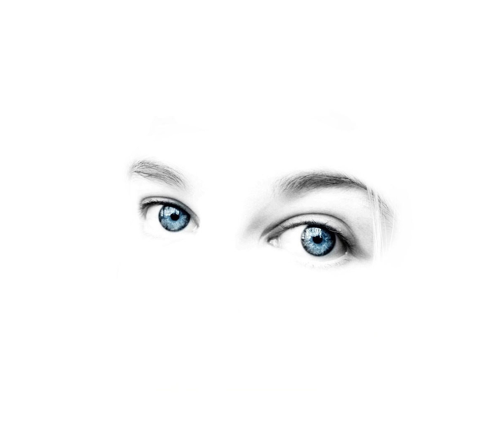 Ein schwarz-weißes foto von den augen einer frau (schön, blau, augen)