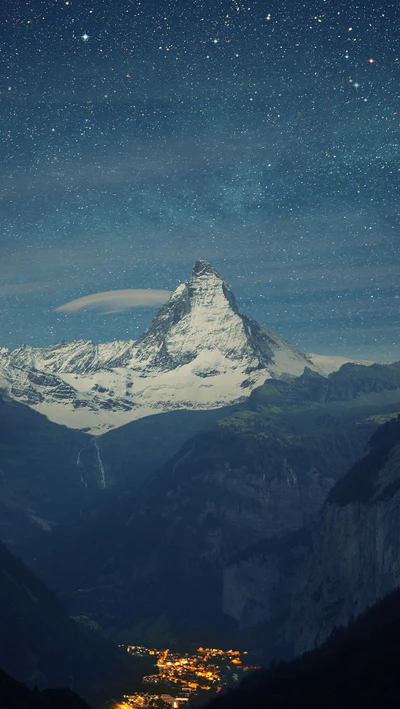 alpes, bonito, paisagem, montanhas, noite