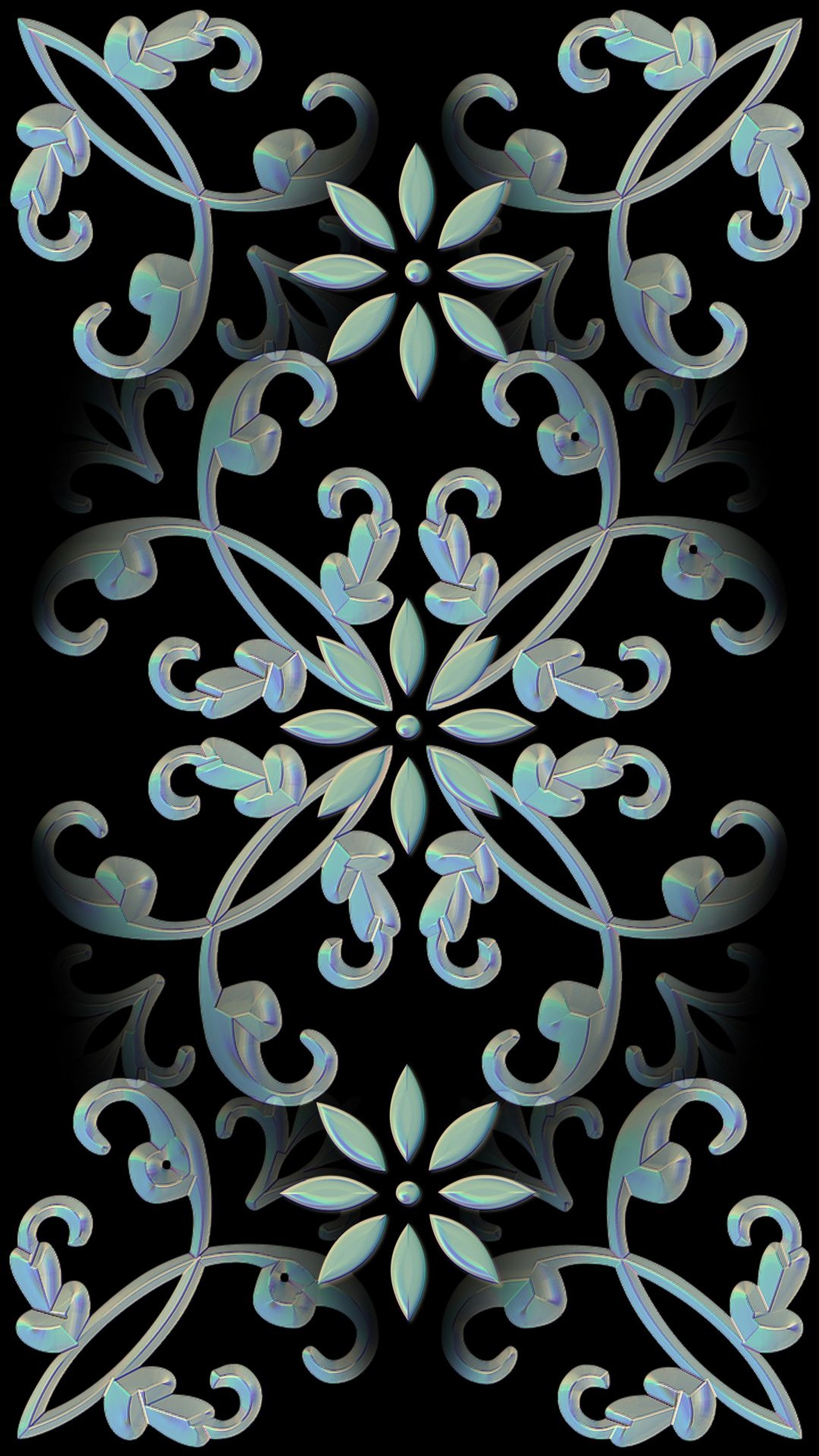 A close up of a decorative design on a black background (black, blue, design, vintage)