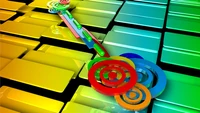 Vibrant Graphic Design Illustration Featuring a Colorful Rainbow of Lines on a Keyboard Background