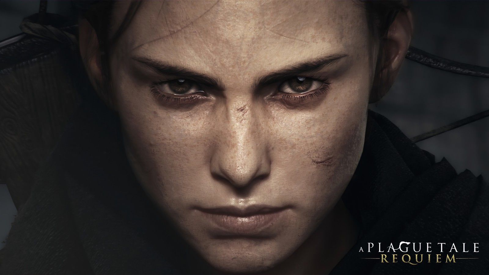 A close up of a person with a black jacket and a black hoodie (a plague tale requiem, video game)