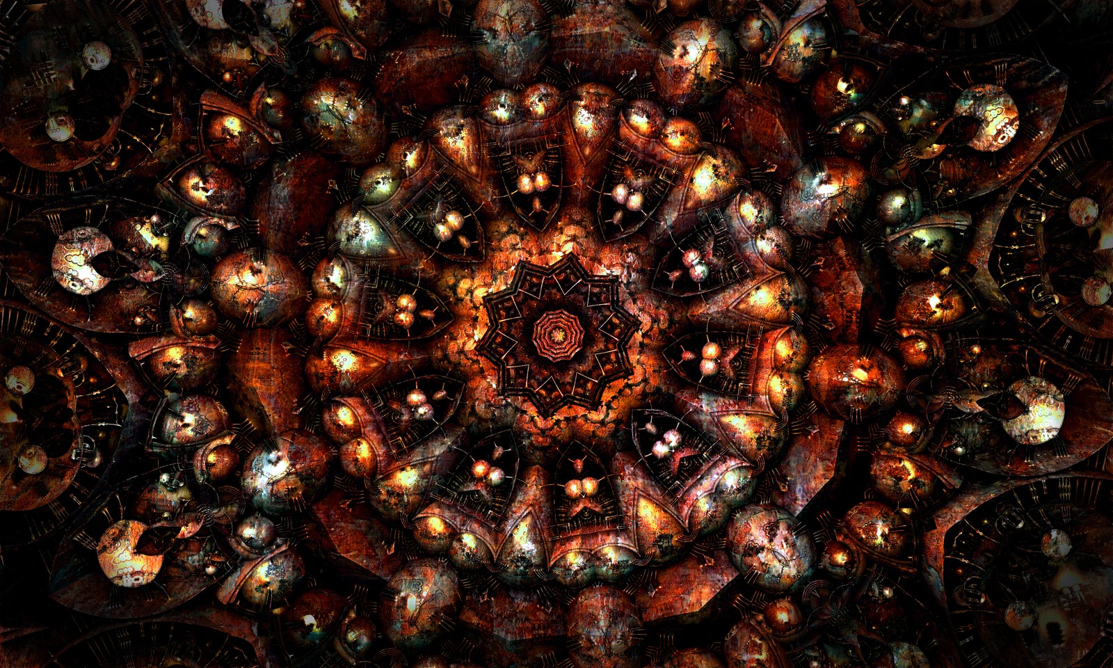 A close up of a circular design with many lights (fractal art, fractal, kaleidoscope, symmetry, pattern)