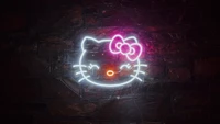 Neon Hello Kitty Sign Against a Dark Background