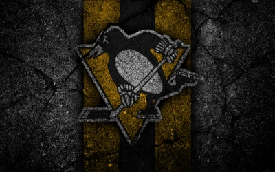 Pittsburgh Penguins Logo on a Cracked Yellow and Black Background