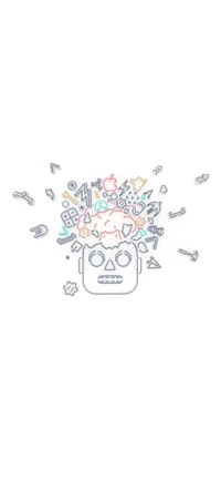 Creative Explosion: A Skull Surrounded by Apple Icons and Design Elements