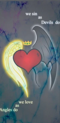 angel, design, devil, heart, love wallpaper