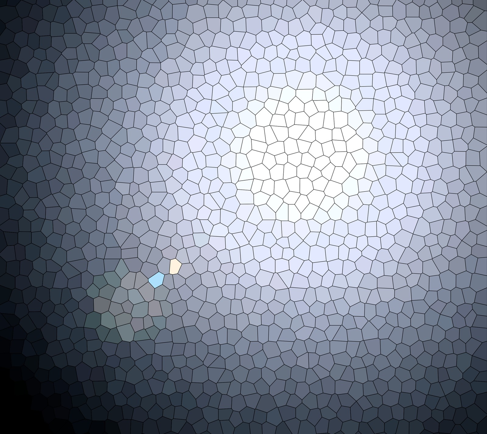 A close up of a blue mosaic tile with a light shining through it (blur, colors, shapes, sun, tile)